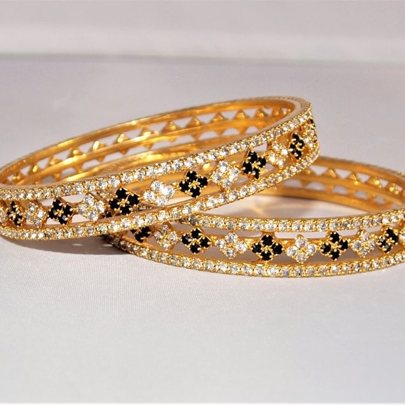 Gold-tone Rhinestone Bangle Bracelet Set (2) - Picture 4 of 4